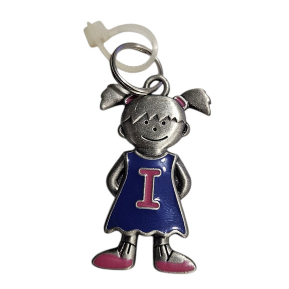 Ganz Pewter Girl Pendant Charm Initial I Blue Pink NWOT - Picture 1 of 3